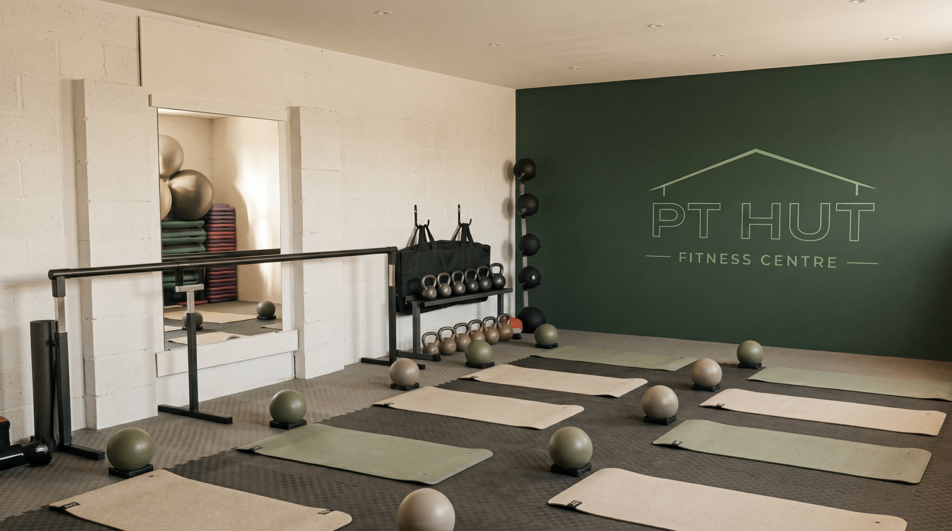 The PT Hut studio — barre, mats, kettlebells and pilates equipment